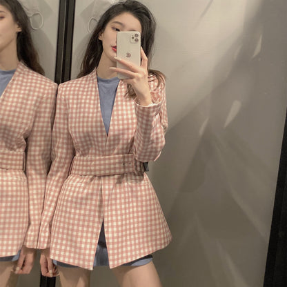 Nuevo abrigo de traje a cuadros para mujer Top a cuadros Za