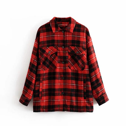 Lazy style lapel classic plaid tweed loose shirt jacket