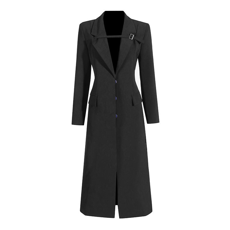 Temperament Commute Buckle Design Long Suit Jacket