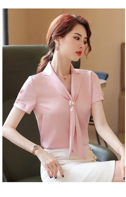 Temperament Fluttering Wide Loose Silk Shirt Goddess Fan V Neck Blouse