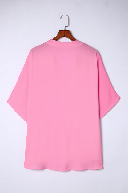 Blouse à Col Cranté et Demi-Manches de Grande Taille