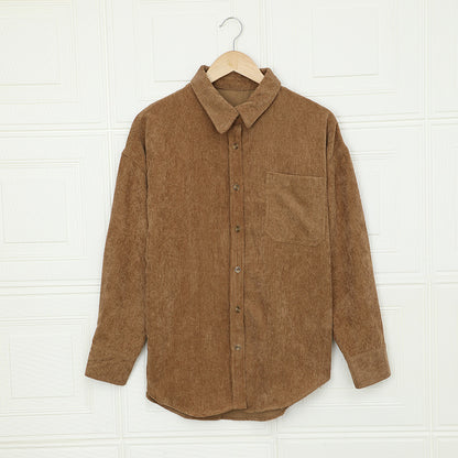 Women's Corduroy Shirt With Lapel And Pockets