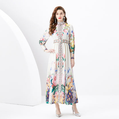 Design Print Slim-fit Long Temperament Dress