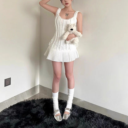 Women's Fashion Stitching Pleated Tied Dress