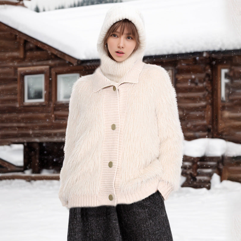 Abrigo suéter de mujer de terciopelo de visón impermeable con cuello alto de moda de primavera