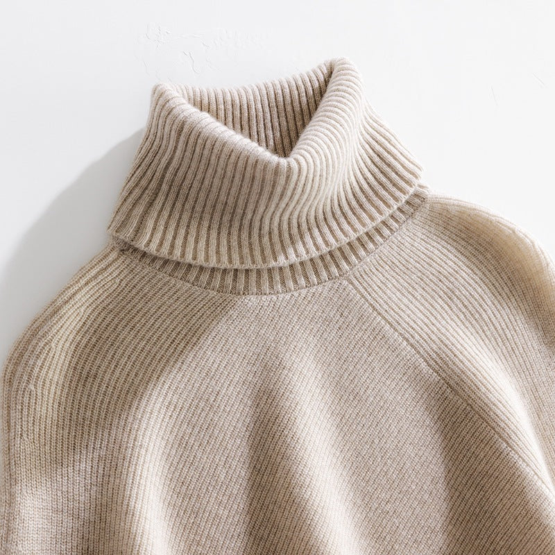 Fashionable Sleeve Knitted Cashmere Bat Turtleneck Pullover