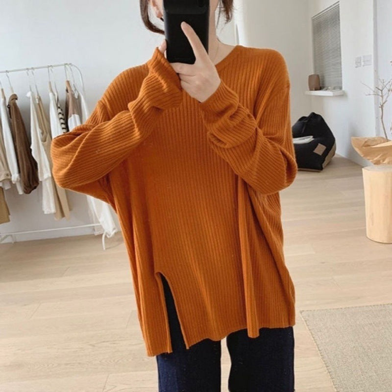 Split Pullover Long Sleeve Cashmere Sweater