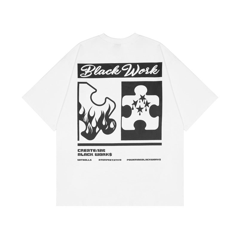 Jigsaw Printed Short Sleeve T-shirt For Male Hip Hop Oversize