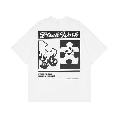 T-shirt à manches courtes imprimé puzzle pour homme Hip Hop surdimensionné