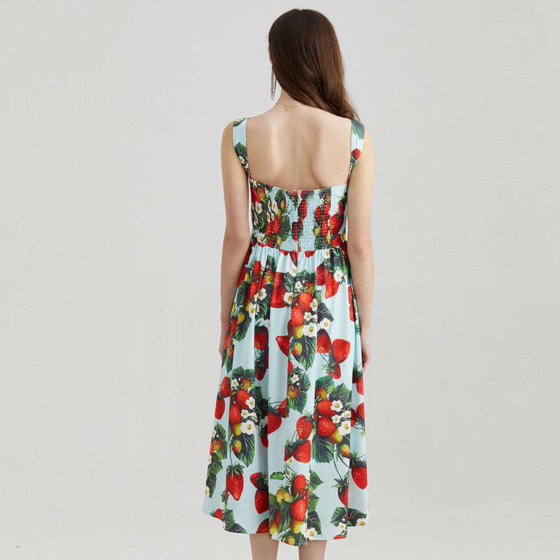 High Waist Print Stereo Bandeau Sling Dress