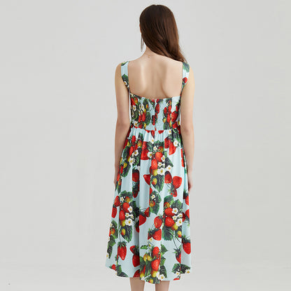 High Waist Print Stereo Bandeau Sling Dress