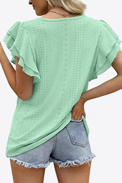 Blusa con cuello redondo y mangas acampanadas en capas