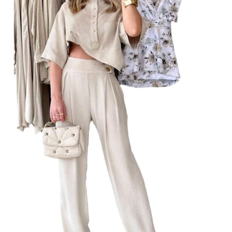 Solid Color Fashion Design Sense Irregular Top Casual Pants Suit