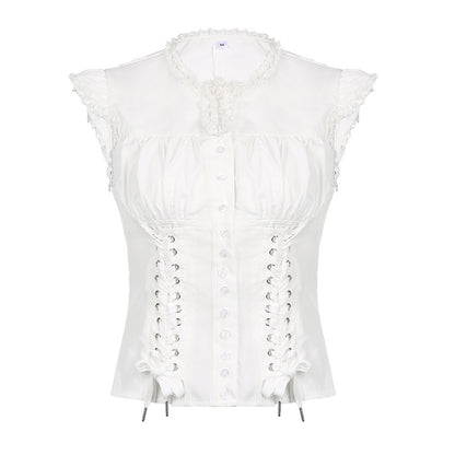 Lace Patchwork Round Neck Shirt For Women