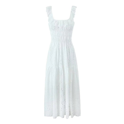 Vestido con tirantes blanco ahuecado para mujer