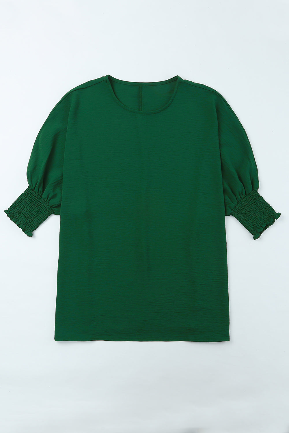 Green Casual Shirred Cuffs Half Sleeve Top