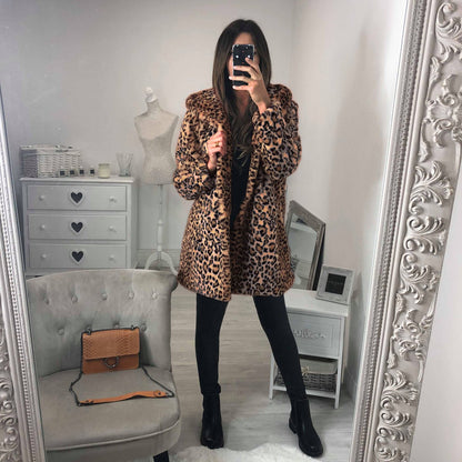 Women's Mid-Length Loose Loose Hat Leopard Coat Coat Women