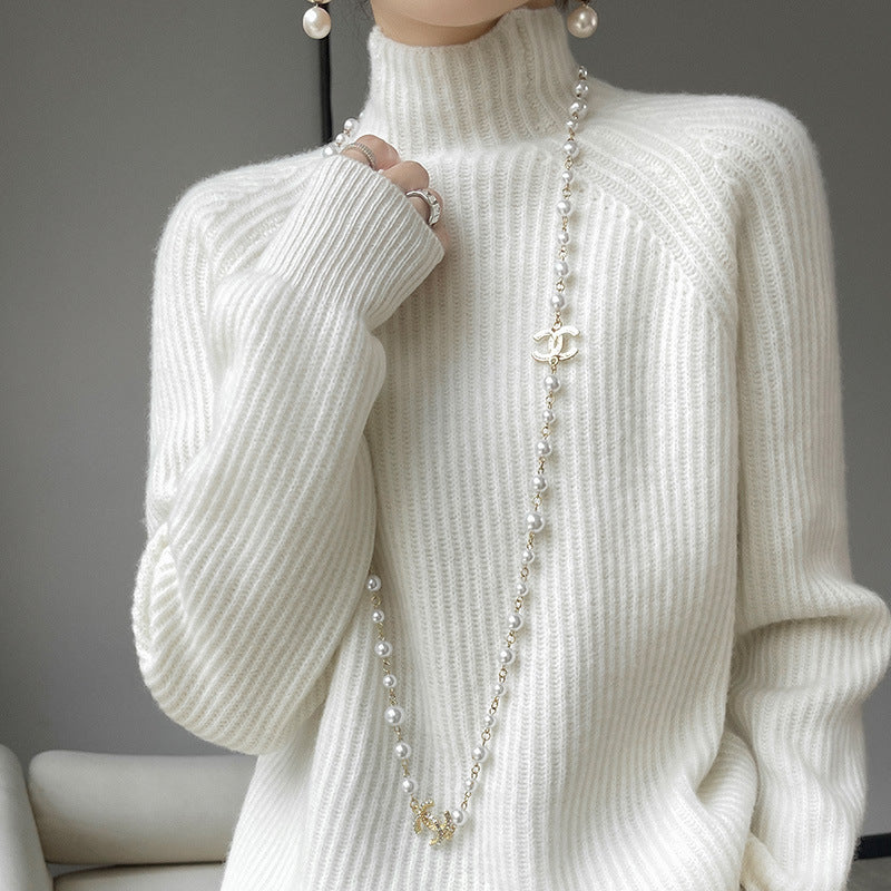 Pure Wool Half Turtleneck Pullover Solid Color Simple Bottoming Sweater