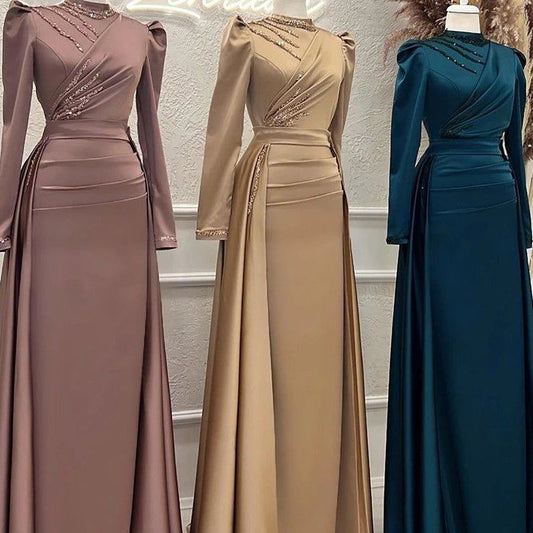 Muslim Stand Collar All-inclusive Long Sleeve Detachable Evening Dress