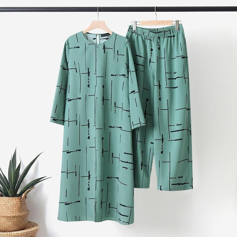 Traje diario con estampado musulmán para mujer Conjunto informal de moda verde militar