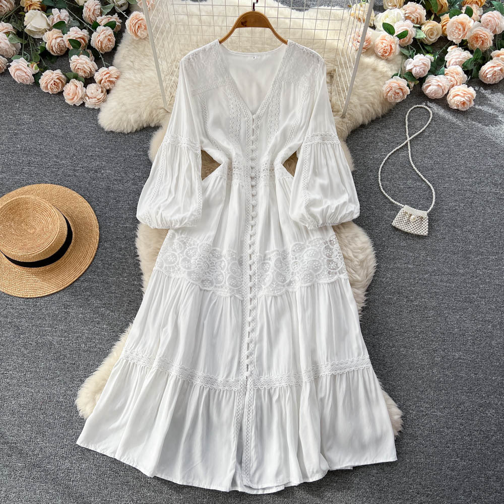 Puff Sleeve Gentle Waist Slimming Court Style Dress