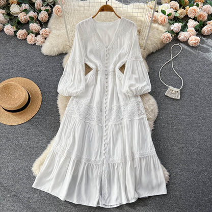 Puff Sleeve Gentle Waist Slimming Court Style Dress