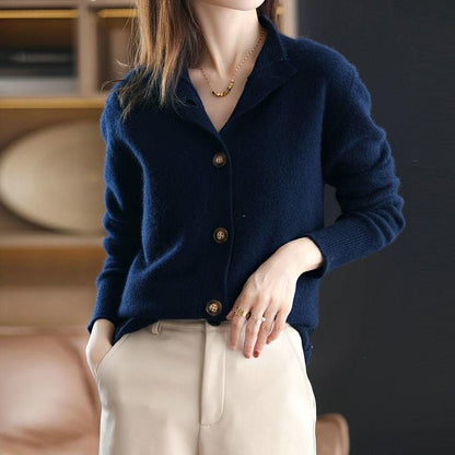 Stand Collar Women's Cardigan Knitted Sweater Loose Long Sleeve