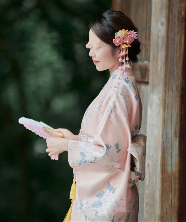 Kimono Femme Tenue De Soirée Traditionnelle Rétro Rose Style Japonais