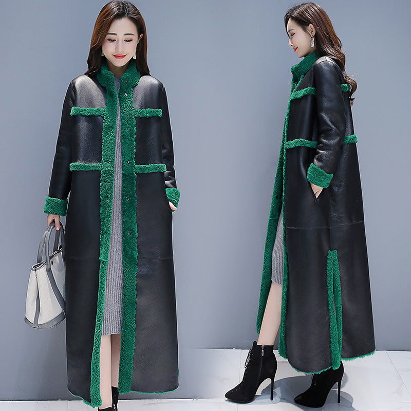 Fleece-lined Thick Lamb Wool Coat For Women Long Cotton Jacket