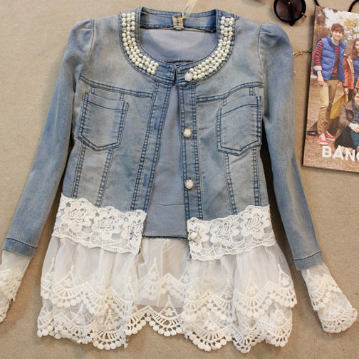 Beaded stitching denim jacket