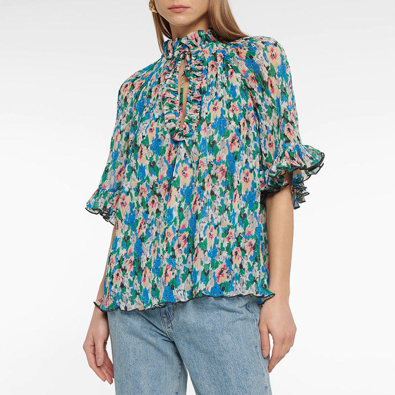 Printed Mid-sleeve Georgette Shirt And Chiffon Top