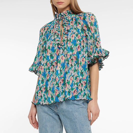 Printed Mid-sleeve Georgette Shirt And Chiffon Top