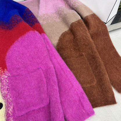 Cárdigan de punto con cuello en V de color degradado de Mohair para mujer