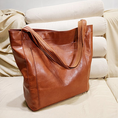 Retro Large Capacity Shoulder Bag With Big Pocket Oil Wax Leather Totes Fashion Daily Shopping Handbags