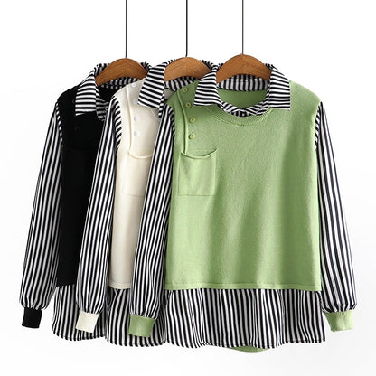 Western Style Slightly Fat Plus Fat Plus Size Women's Thin Striped Shirt