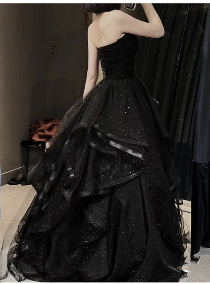 Vestido de noche negro para mujer estilo francés