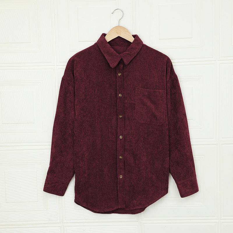 Women's Corduroy Shirt With Lapel And Pockets