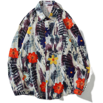 Chaqueta de pareja de manga larga con camisa Tie Dye para hombre