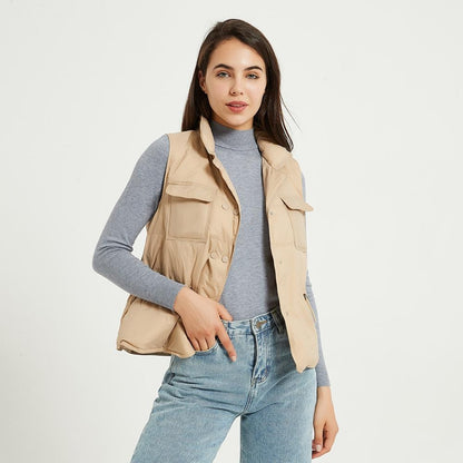 Gilet en duvet pour femme, veste à col taille courte