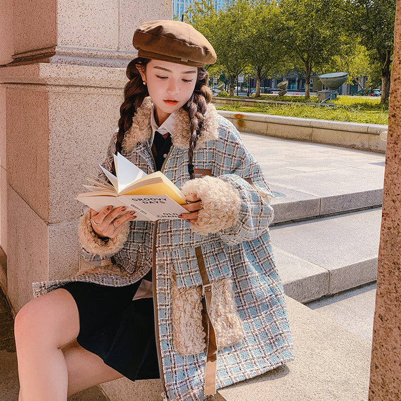 Parka de lana de cordero para mujer, abrigo de invierno