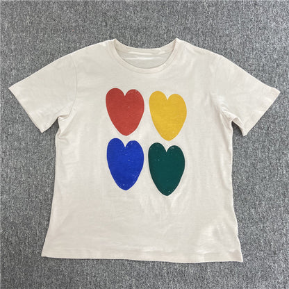 Niche art 4 color heart round neck short sleeve