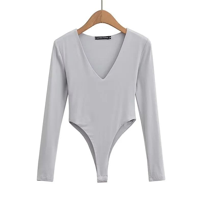 Double-layer Tight Deep V-neck Long Sleeve Jumpsuit Women