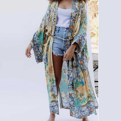 Women's printed short sleeve robe kimono