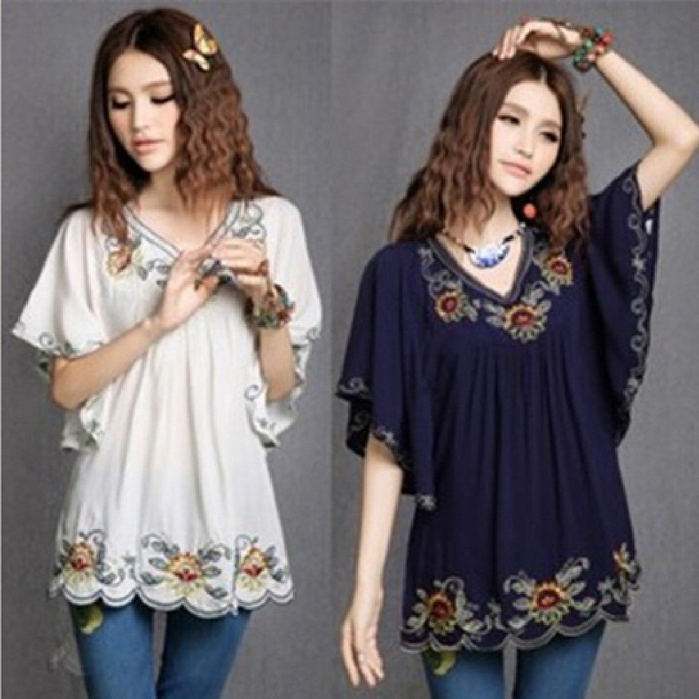 Ladies Embroidered Loose Shirt Flared Sleeves