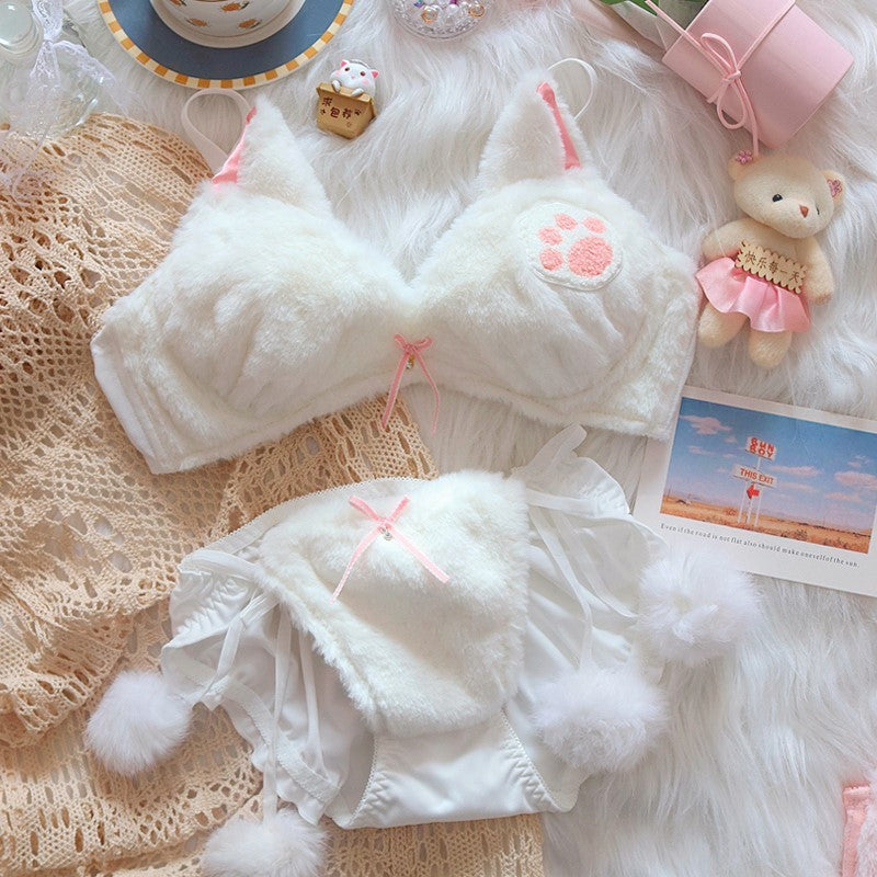 Moon Rabbit Girl Plush Bra Panties Set