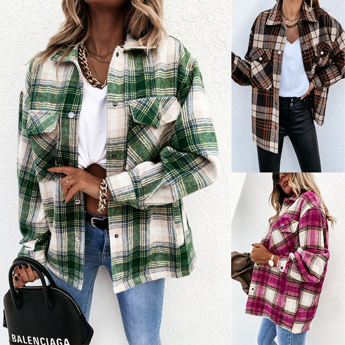 Plaid long sleeve shirt jacket