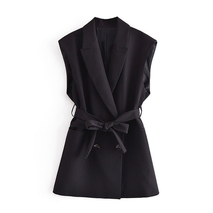 Gilet d'été à double boutonnage avec ceinture pour femme