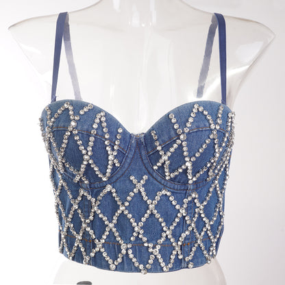 Women's denim stitching camisole