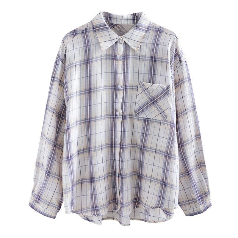 Women's Layered Loose Purple Plaid Shirt