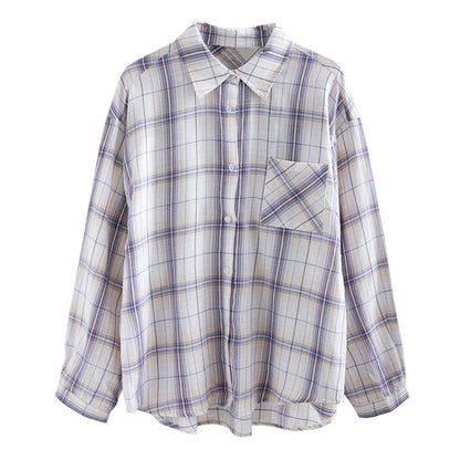 Women's Layered Loose Purple Plaid Shirt